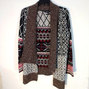 MISS ME Womens Size Small Open Front Cardigan Sweater Fair Isle Nordic
